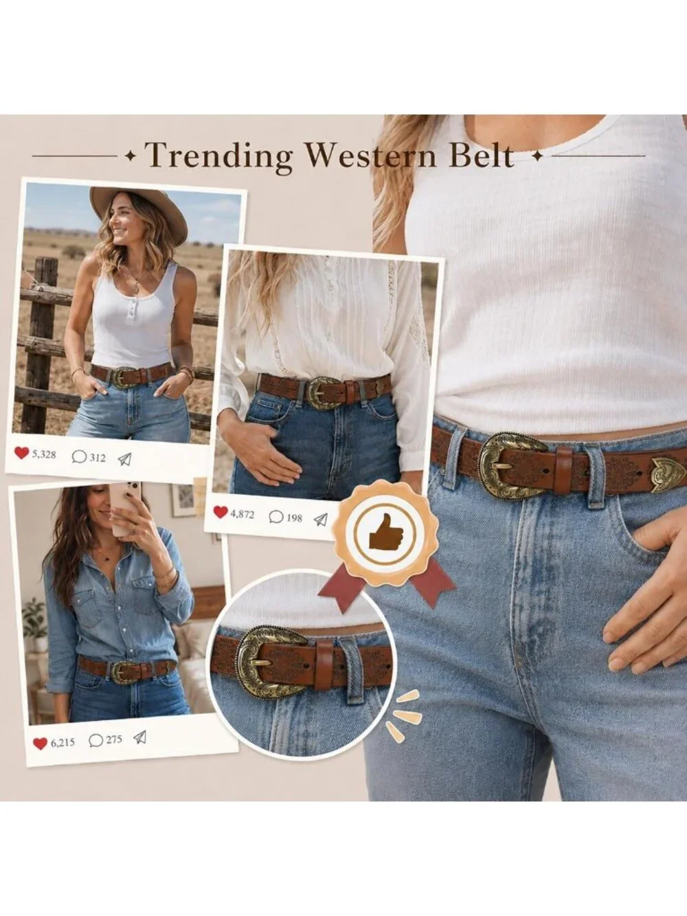 Stylish Western Cowgirl Belt for Women - Perfect for Jeans & Country Outfits